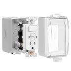 15 Amp GFCI with Switch Outdoor Electrical Outlet Box, Nonmetallic Heavy Duty Box IP66 Waterproof and NEMA 5-15 Self Test TR GFCI Outlet Kit, 3.15 Inch Deep, Lockable, Clear/Gray, ETL Listed