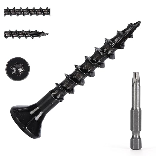 Wood Screws #8 x 1-1/4’’, T25 Star Torx Drive Flat Head Deck Screws, Black, 194Pcs (1lb)