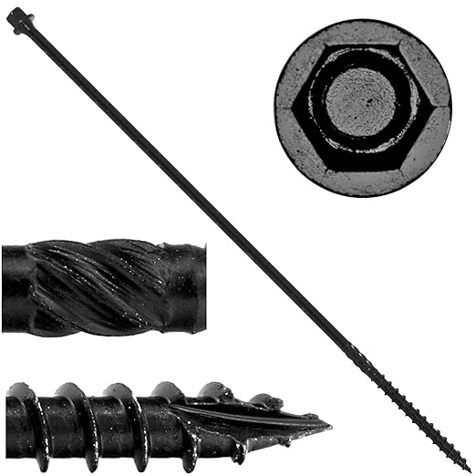 Jake Sales #14 X 14 Heavy Duty Black Timber/Log/Landscaping Wood Screws - Exterior Coated Heavy Duty Screws. 1 x Full Box - 250 Screws