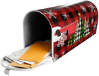 Giwawa Christmas Tree Mailbox Cover - Magnetic Red Black Buffalo Plaid - Large Winter Snowflakes - Oversized 25.5 x 21 - Happy New Year Post Letter Box Wrap