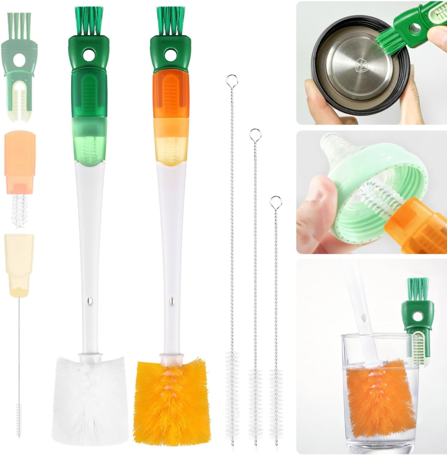 XYFuuee 5 Pack Bottle Brush Set, 5 in 1 Long Handle Water Bottle Cleaning Brush, 3 Straw Brushes for Stanley Yeti Owala, Travel Nipple Detail Cup Cleaner Washer Brush for Wine Lid Gap