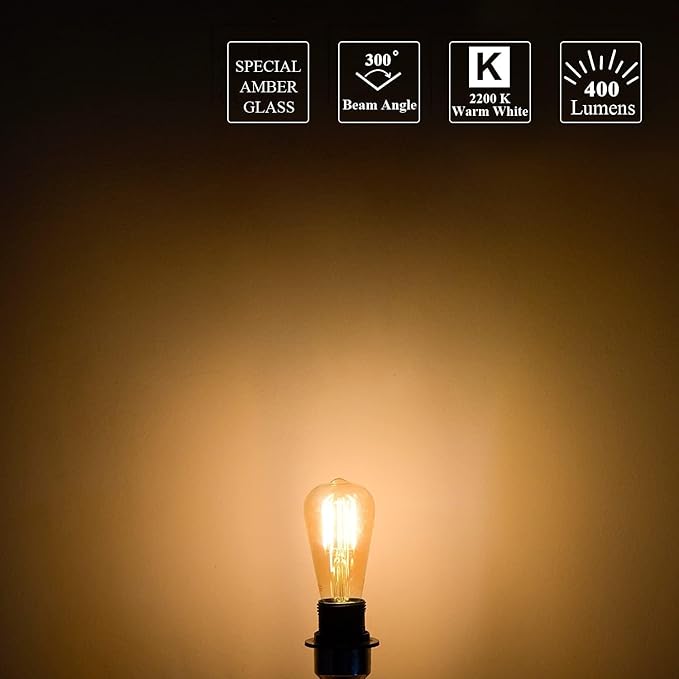 MASTERY MART 120 Pack Dimmable Vintage E26 LED Light Bulb, 2200K Warm White 5.5W (60 Watt Equivalent), Glass ST21 Antique Edison Style, 500LM, Decorative Filament Bulb, UL and Energy Star