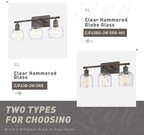 zeyu Farmhouse 3 Light Vanity Lighting, 21.4'' Bathroom Mirror Wall Light, Oil Rubbed Bronze Finish with Clear Hammered Globe Glass, ZJF63BG-3W ORB-WG