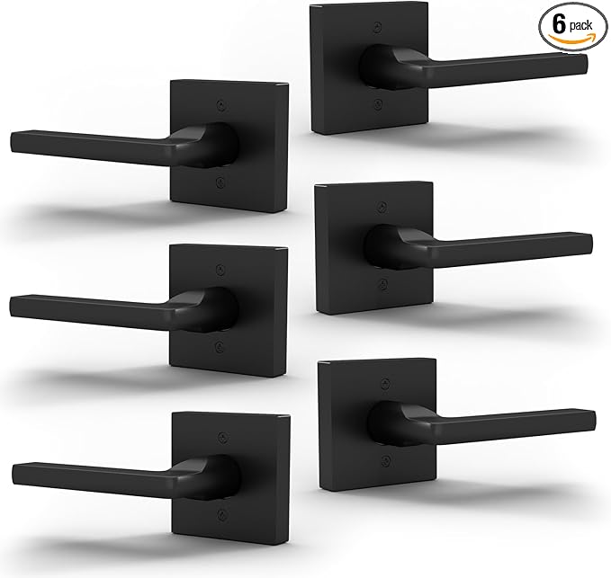 Mega Handles Prime Dummy Door Handles - 6 Pack Heavy Duty Black Door Handle, Non-Turning Door Handle for Hallway, Closet & French Doors, Single Side, Fits All Standard Doors - Matte Black