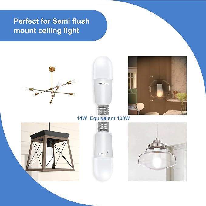 Jolux LED Stick Light Bulbs Dimmable,led Bulbs 100 watt Equivalent,2700K(Soft White) led Enclosed Fixture Rated, 14 Watt 1500 Lumen,Standard Medium Screw Base,E26 led Bulb Narrow,6 Pack……