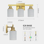 3-Light Gold Bathroom Light Fixtures, Modern Vanity Light with Milky White Glass Shade, Gold Wall Lamp Sconces for Mirror, Bedroom, Living Room, Hallway