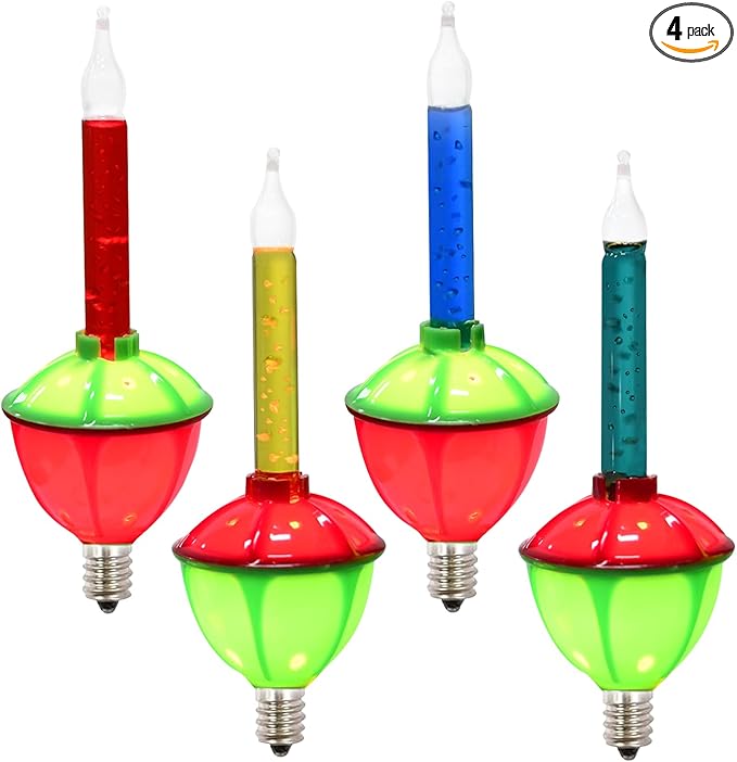 Christmas Bubble Replacement Bulbs, 4 Pack Vintage Multicolor Bubble Light Bulbs with Multicolor Liquid, Traditional Christmas Bubbles Light Bulbs for Christma Decorations, C7/E12 Base, 5 Watts