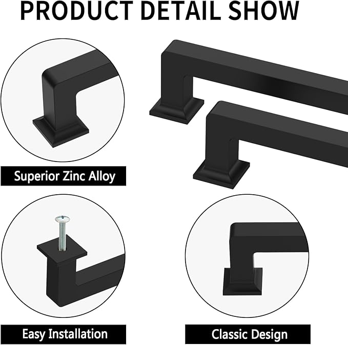 10 Pack 5"(128mm) Matte Black Cabinet Handles Kitchen Cabinet Pulls Black Drawer Handles Cupboard Hardware for Cabinets