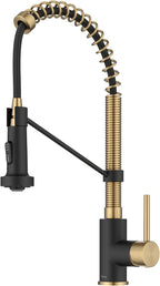 KRAUS Bolden Commercial Style 2-Function Single Handle Pull Down Kitchen Faucet in Brushed Brass/Matte Black, KPF-1610BBMB