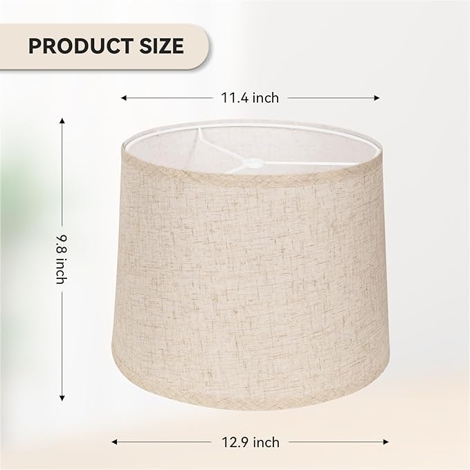 Lamp Shades Set of 2 - Drum Lampshades 11.4" x 12.9" x 9.8" Inches, Fabric Medium Replacement Lampshades for Table Lamp, Floor Lamp, Assembly Required, Spider,Linen