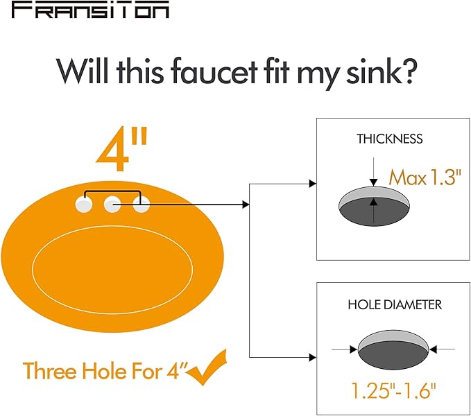 Bathroom Sink Faucet FRANSITON 4 Inch 2 Handle Lead-Free Brushed Grey Bath Sink Faucet with Pop-up Drain Stopper and Supply Hoses