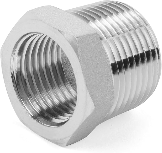 ChillWaves 304 Stainless Steel Pipe Fitting, Reducer Hex Bushing 3/4" NPT Male x 1/2" NPT Female Thread Adapter(6-PACK)