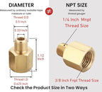 3/8 Inch NPT Female to 1/4 Inch NPT Male Reducer Adapter, Brass Pipe Fittings Adapter, Brass Reducer Pipe Extension Connector, 0.625" ID × 0.5" OD, Pack of 2