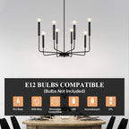 Qamra Farmhouse Black Chandelier for Dining Room, 8-Light Modern Candle Chandelier Light Fixture, Rustic Industrial Hanging Chandeliers Lighting for Living Room, Kitchen, Staircase, Entryway, Foyer