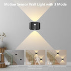 Motion Sensor Wall Sconces of 2PCS, Cordless Auto Motion Activated LED Wall Lights 360°Rotate& Rechargeable Battery Operated, 3 Brightness, Indoor Motion Detection Wall Lamps for Hallway Stairway