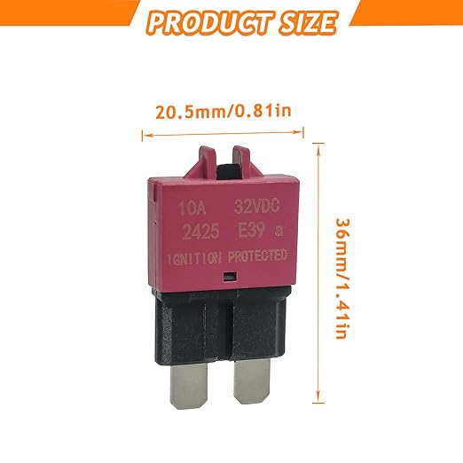 Manual Reset Circuit Breaker Fuse E39 Low Profile ATC/ATO 32V DC 5A 10A 15A 20A 25A 30A Type 3 car Mini Fuses Circuit Breakers（6 pcs Mixed）