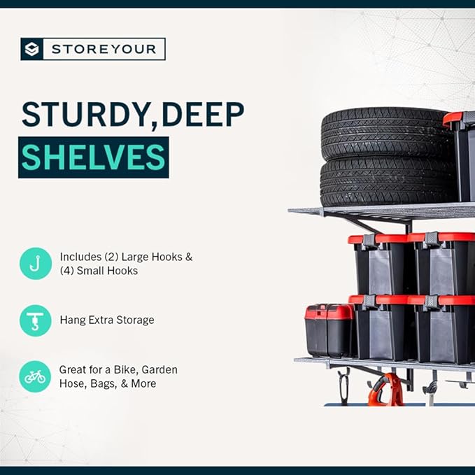 StoreYourBoard 2-Pack Heavy Duty Wall Shelves 1ft x 4ft – Wall-Mounted Garage Storage Shelving and Organization for Sheds, Closets, or Utility Rooms – Holds 200 lbs - Hammered Gray