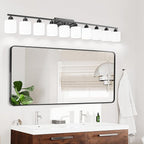 10 Light Black Vanity Lights for Giant Mirror, Bathroom Vanity Lights Over Mirror with Milky White Frosted Glass Shades,65 inch Bathroom Light Fixture for Mirrors, E26