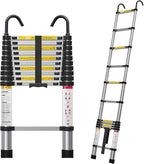Molong 10.5ft telescoping Ladder Multi-Purpose Collapsible Ladder with Hook, Aluminum Extension Ladders for Home, Folding Telescoping Ladder for RV, Attic, Daily Use at Home, 330 lbs