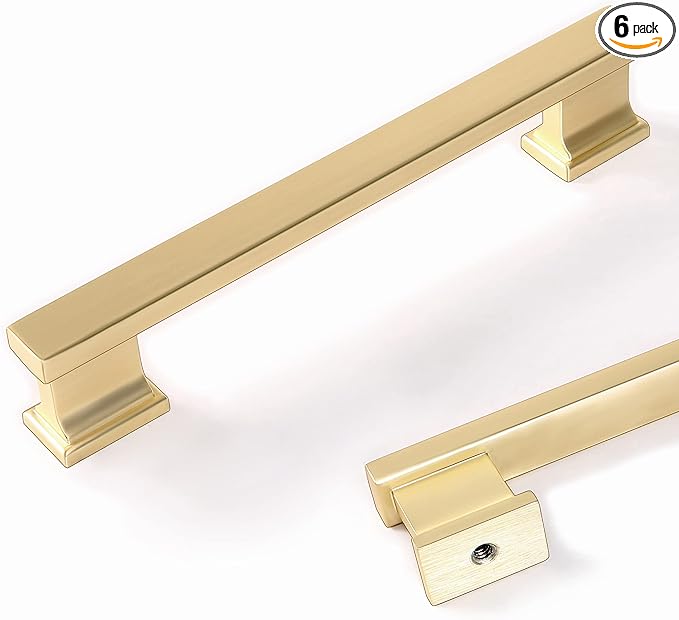 COTYKILEY 6 Pack 5 Inch(128mm) Brushed Brass Cabinet Handles Gold Kitchen Cabinet Pulls Cabinet Door Handles Kitchen Cabinet Hardware Cupboard Drawer Pulls Dresser Handles