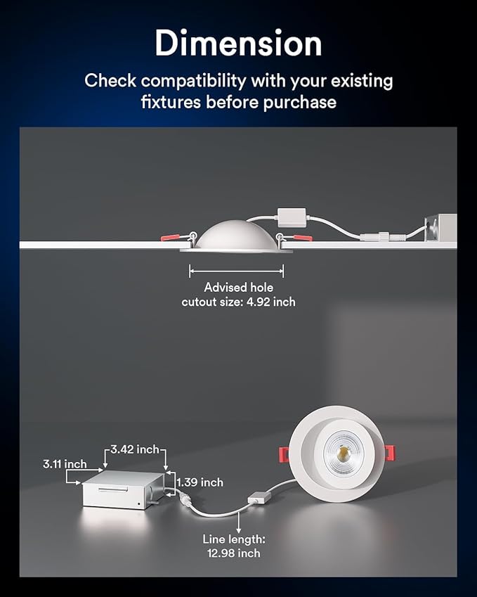 Lumary Smart Gimbal Recessed Lighting 4 Inch, 360°&90° Adjustable COB Eyeball Ceiling Light, 7W 550lm RGBCW, Color Changing Canless LED Downlight, Compatible with Alexa/Google Assistant, ETL, 1 Pack