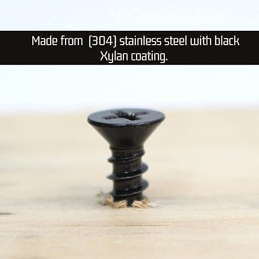 Bolt Dropper #8 x 3/8-Inch Black Screws, Pack of 25 - Xylan Coated Stainless Steel Flat Head Phillips Short Wood Screws - Corrosion Resistant for Wood, Drywall Applications, and Outdoor Projects