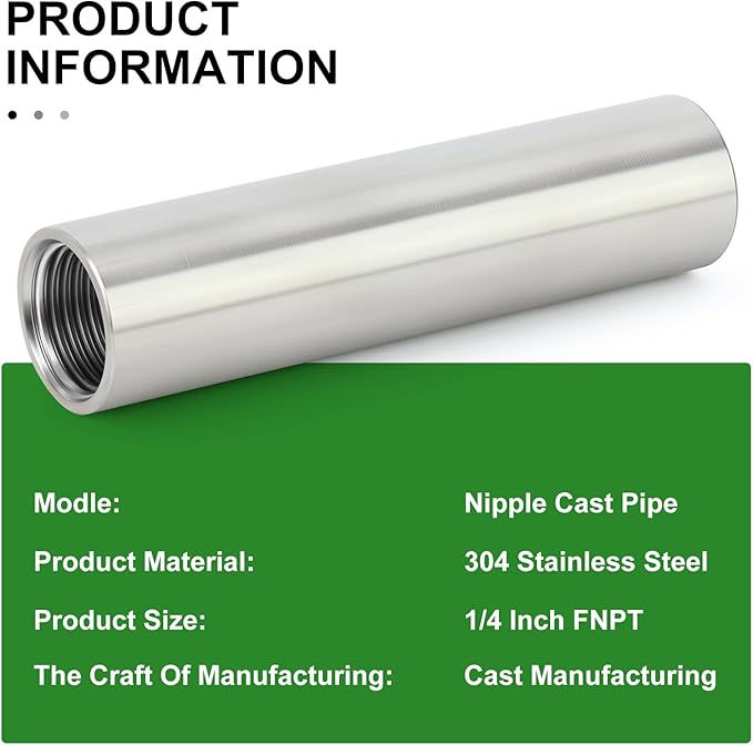 TAISHER 2PCS Stainless Steel Pipe Fittings, 1/4" NPT x 1/4" NPT Female Threaded, 4" Length Nipple Cast Pipe