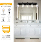 BONLICHT Modern Bathroom Lighting Over Mirror 5-Lights Rustic Bath Vanity Wall Mounted Light Fixtures Black Farmhouse Wall Sconce Lamp with Clear Hammered Glass Shade for Kitchen Living Room Hallway