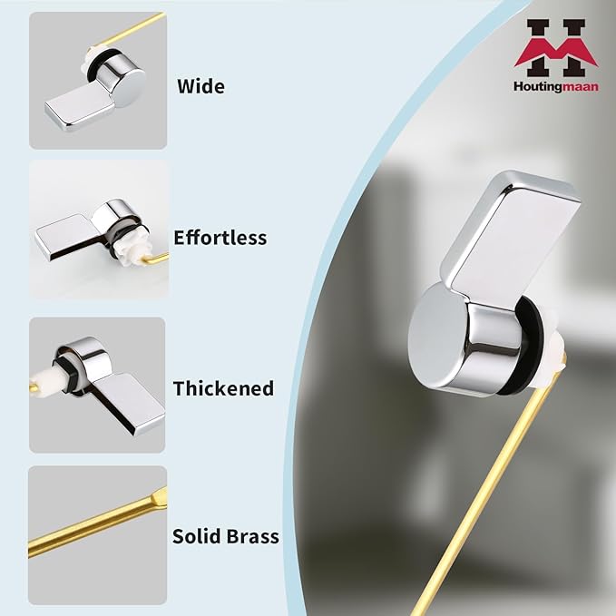 Houtingmaan Toilet Handle Replacement Kit,Toilet Handle Lever for Most Front Mount Toilets, Universal Brass Toliet Flush Handle Lever with Stainless Steel Flapper Chain,Chrome