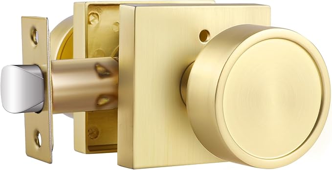 Haidms Gold Door Knob Interior, Zinc-Alloy Heavy Duty Round Brushed Gold Privacy Door Knob for Bedroom Modern Bathroom Interior Door Lock Bulk(1 Pack)