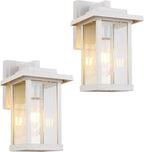 Outdoor Wall Sconce, Outside Porch Light Fixtures, Anti-Rust Exterior Wall Lights in Matte White Finish with Clear Glass for Garage Doorway Entryway, 2 Pack