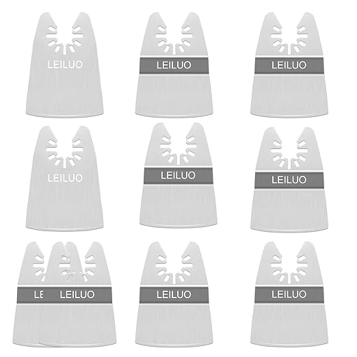 LEILUO Oscillating Tool Scraper Blade Set 10 PCS – 8 Rigid & 2 Ultra Flexible Blades for Removing Paint Caulk Adhesive Compatible with DeWalt Makita Milwaukee Dremel and More