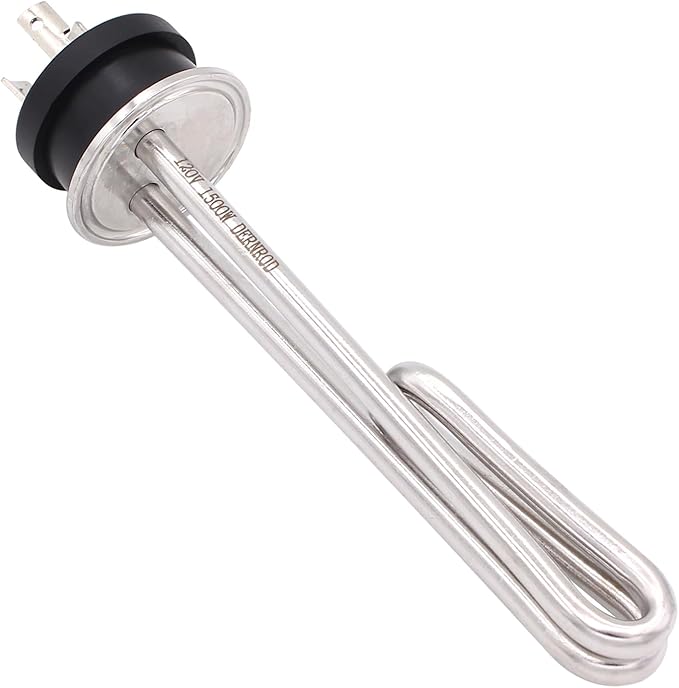 DERNORD 120V 1500W Tri-clamp Foldback Heating Element Stainless Steel Immersion Water Heater with 3-Wire Electrical Locking Plug (1.5 Inch Tri clamp)