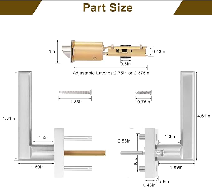 HOSOM 6 Pack Privacy Door Handles Interior for Bedroom and Bathroom, Satin Nickel Interior Door Handles with Lock, Heavy Duty Interior Door Levers, Keyless Reversible Square Door Locks Door Knob