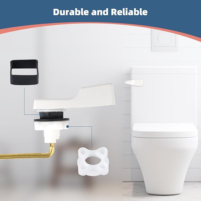 Universal White Metal Toilet Handle Replacement, Front Mount Toilet Flush Trip Lever Compatible with American Standard/Mansfield/TOTO/Kohler Toilets, Stainless Steel Flapper Chain