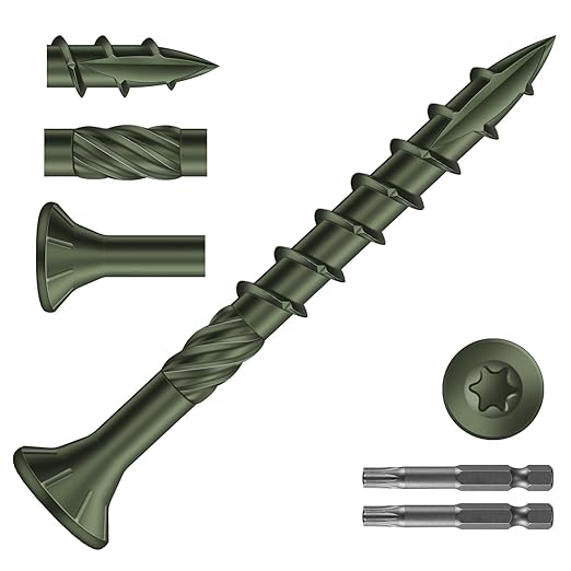 #8 x 1-5/8" Deck Screws (924Pcs) 6lb. Carbon Steel, Green, Flat Head, Rust Resistant epoxy Coated, with T25 Star Bit
