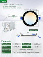 zouzai 20 Pack 6 Inch Black Ultra-Thin LED Recessed Ceiling Light with Junction Box 5CCT Adjustable Dimmable Can-Killer Downlight - ETL and Energy Star Certified