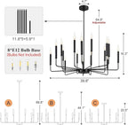 Qamra Farmhouse Black Chandelier for Dining Room, 16-Light Modern Candle Chandelier Light Fixture, Rustic Industrial Hanging Chandeliers Lighting for Living Room, Kitchen, Staircase, Entryway