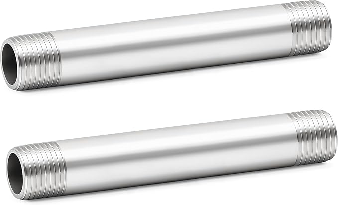 ChillWaves 304 Stainless Steel Pipe Fitting, Nipple Cast Pipe 1/2" NPT Male x 1/2" NPT Male Thread 8" Length(200MM)(2-PACK)