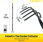 Colwelt 4 Tines Garden Cultivator Rake 59'', Hand Tiller Garden Tool with Sharp Forged Steel Head, Cultivators for Gardening with Long Handle, Garden Tiller for Digging Loosening Weeding