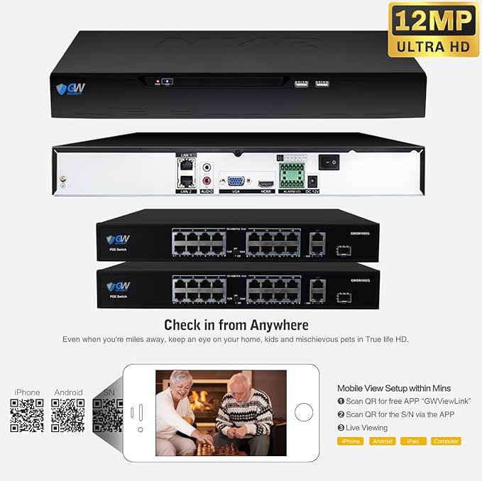 GW Security 32 Channel NVR UltraHD 4K Face Recognition NDAA & TAA Compliant Security Camera System with 32 x 8MP @25FPS Outdoor & Indoor PoE Bullet Cameras, 10 Smart AI Functions