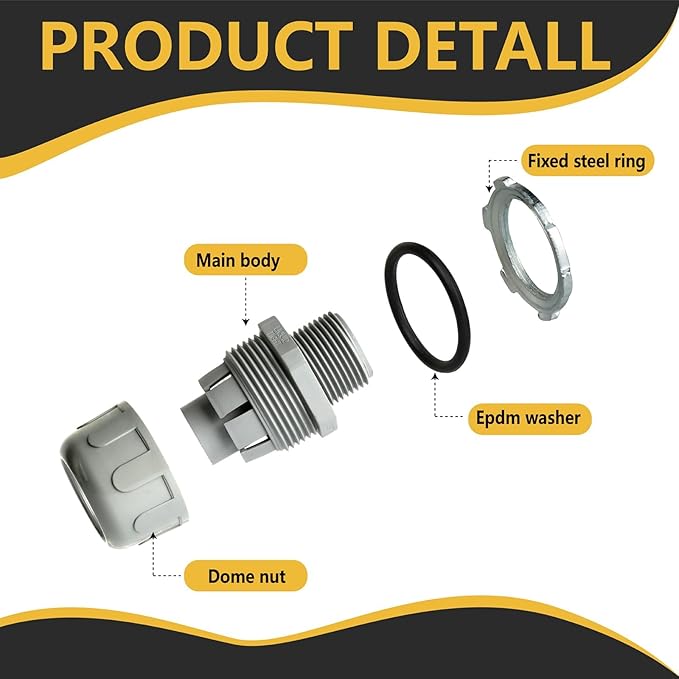 Conduit Connectors, 3/4 Inch Liquid Tight Connector NPT Non-Metallic for PVC Electrical Flexible Conduit Fittings, 180 Degree Straight, UL Listed for Home Outdoor Tubes Tools, Grey (60-Pack)