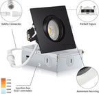 Square Black Recessed Lighting 3 Inch 6 Pack, Ajustable Eyeball recessed Light with Junction Box,5 Color Selectable,Airtight,9W 750LM,Dimmable,Black
