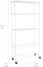 Seville Classics UltraDurable Heavy Duty NSF Solid Steel Wire Rack Storage Unit, Organizer for Garage, Warehouse, Office, Restaurant, Classroom, Kitchen, White, 5-Tier Shelving, 36" W x 14" D