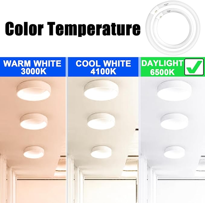 FC16T9 40 Watt and FC12T9 32W Set 6500K, 16 inch T9 40W Circline Light Bulbs, 12 inch 32W Circular Fluorescent Round Bulb CRI 80, DL 4700 Lumen G10q
