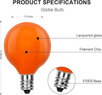 Orange G40 Replacement Bulbs, 25 Pack Halloween G40 Globe Light Bulbs for Indoor Outdoor String Lights, E12/C7 Candelabra Base, 5W Incandescent Night Light Bulbs