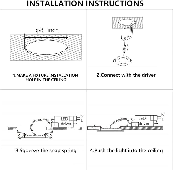 8 Inch LED Recessed Light with Junction Box, 12Pack Ultra Thin LED Recessed Lighting.6000K Daylight, No Dimmable, 18W 8" Recessed Ceiling Canless Wafer Downlight.Slim Can-Killer Lights,CRI80+