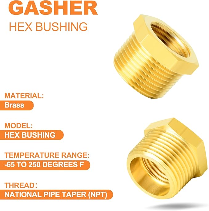 GASHER 20PCS Brass Hex Bushing Fitting Kit - 1/4" - 1/8", 3/8" - 1/4", 1/2" - 3/8", 3/4" - 1/2"