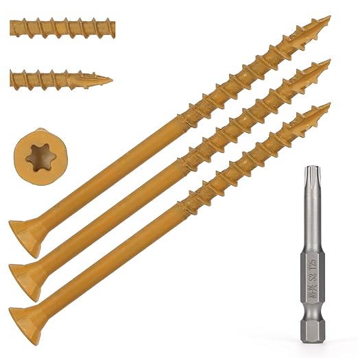 Wood Screws #10 x 3-1/2’’, T25 Star Torx Drive Flat Head Deck Screws, Tan, 58Pcs (1lb)