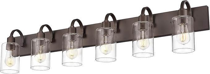 Emliviar 44.7 Inch Large Vanity Light for Bathroom, 6 Light Farmhouse Sconces Wall Lighting Over Mirror with Clear Glass, Oil Rubbed Bronze Finish, YCE237B-6W ORB